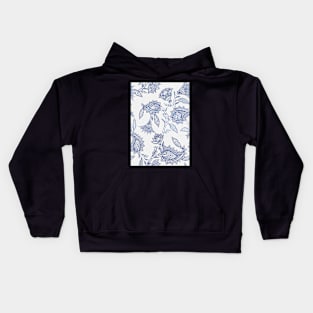 Classic blue white watercolour paisley flowers and leaves Kids Hoodie